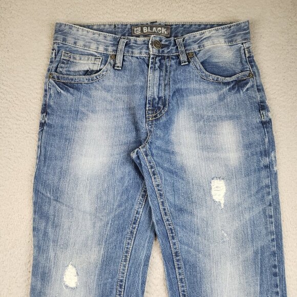 Men's Slim Fit Straight Leg Low Rise Blue Jeans Men's 30x32 Faded Distress Denim - Picture 8 of 14